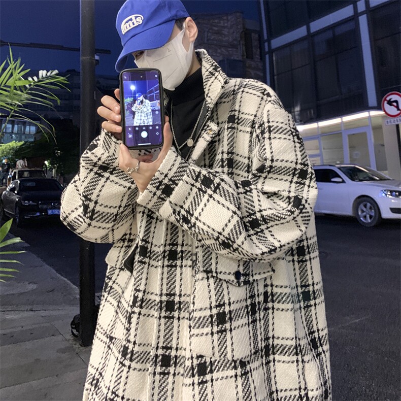 wassuphappy小香风格子外套男士春秋季2025新款潮牌毛呢休闲夹克,男装夹克,电商A157