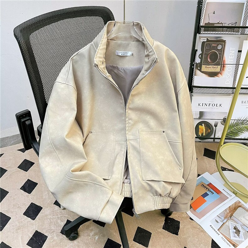 短款美式PU机车皮衣外套春秋季高级感小个子夹克2832P78,男装皮衣,星座410-2