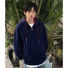 抖音得物二开美式高街重磅结构双层撞色连帽卫衣开衫外套W116，女装短外套，电商A486-1