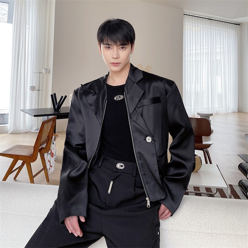 秋季新款潮牌飞行员西服夹克男短款小众设计感外套A345-609-P130图片