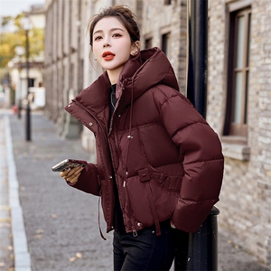 加厚保暖白鸭绒羽绒服女2024冬新款小个子洋气时尚连帽面包服外套图片