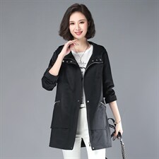 时尚宽松大码女装风衣外套春季新款连帽口袋设计，女装风衣，依倍林