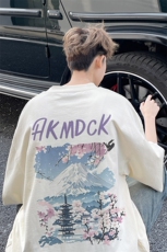 图案已注册夏季新款富士山樱花短袖T恤男宽松半袖体恤衫D050/P25，男装T恤，电商B209