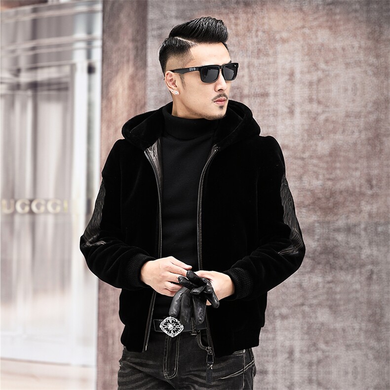 冬季新款男士羊剪绒羊毛夹克羊毛加绒外套皮草连帽皮衣真皮男装，男装夹克，电商B360A（原721A）