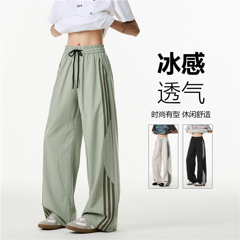 夏季新款潮流三条杠美式运动宽松冰丝裤B315-K25662-特p35控68,男装休闲裤,电商B315