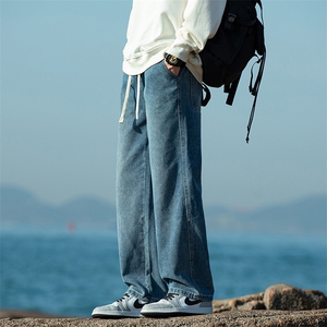 2025春季款抽绳牛仔裤男潮牌复古宽松直筒阔腿休闲裤子1801特P40图片