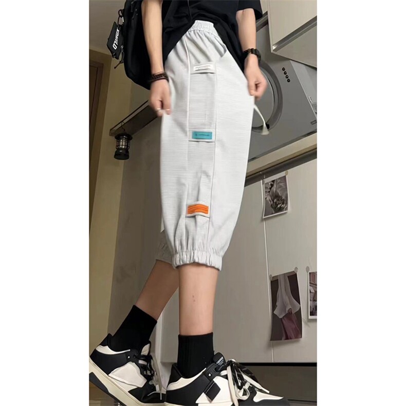 抖音品质）夏季高街宽松束脚华夫格七分运动裤货号QF25,女装休闲裤,电商A063