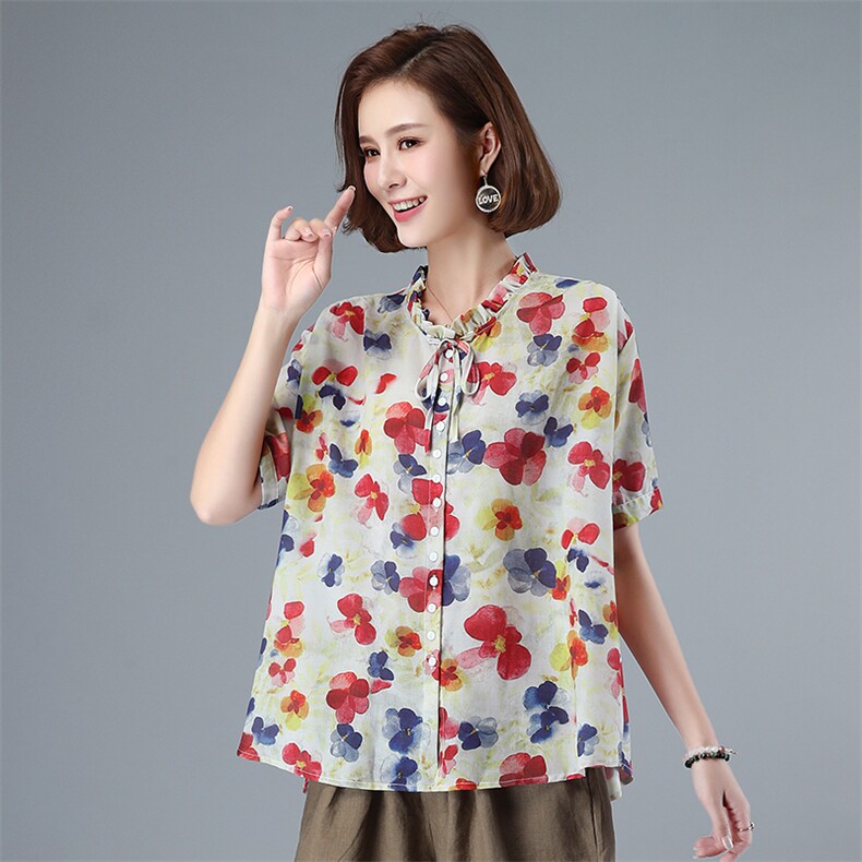 时尚潮流舒适衬衫短袖2021年夏季排多扣宽松气质，女装衬衫，叶笙衣