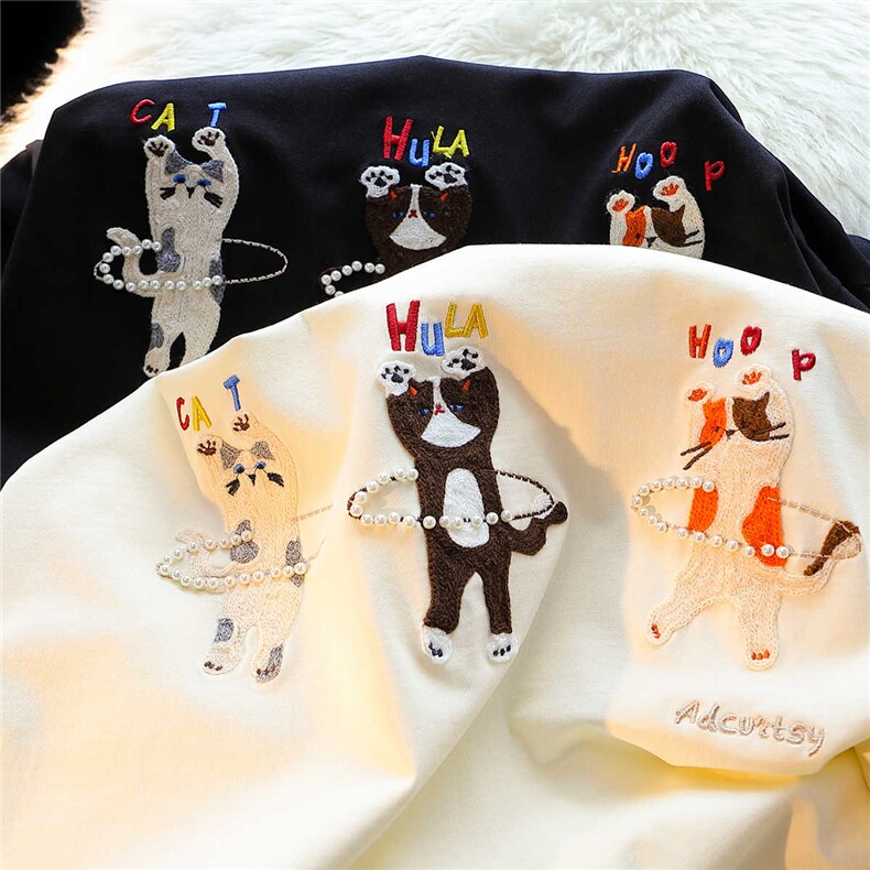 H0699-P35重工刺绣猫咪情侣短袖t恤女纯棉夏宽松半袖潮牌chic,男装T恤,星座617A-2