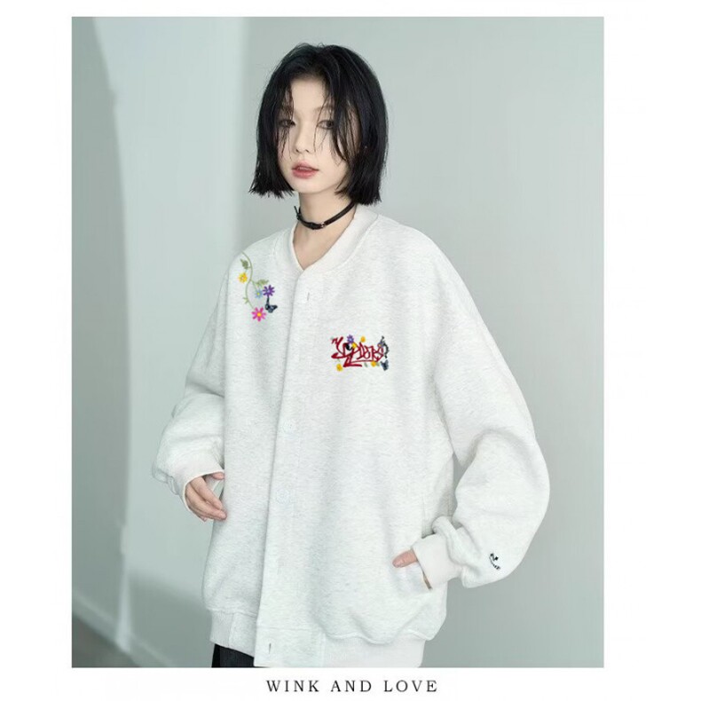 5473-P73美式高街高质量刺绣400g纯棉华棉复合休闲外套,女装卫衣/绒衫,星座617A-2