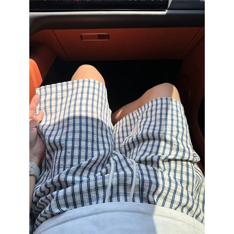 夏季格子短裤夏季蓝色直筒五分裤直筒阔腿裤五分裤男士休闲裤牛仔,男装牛仔裤,星座208-5
