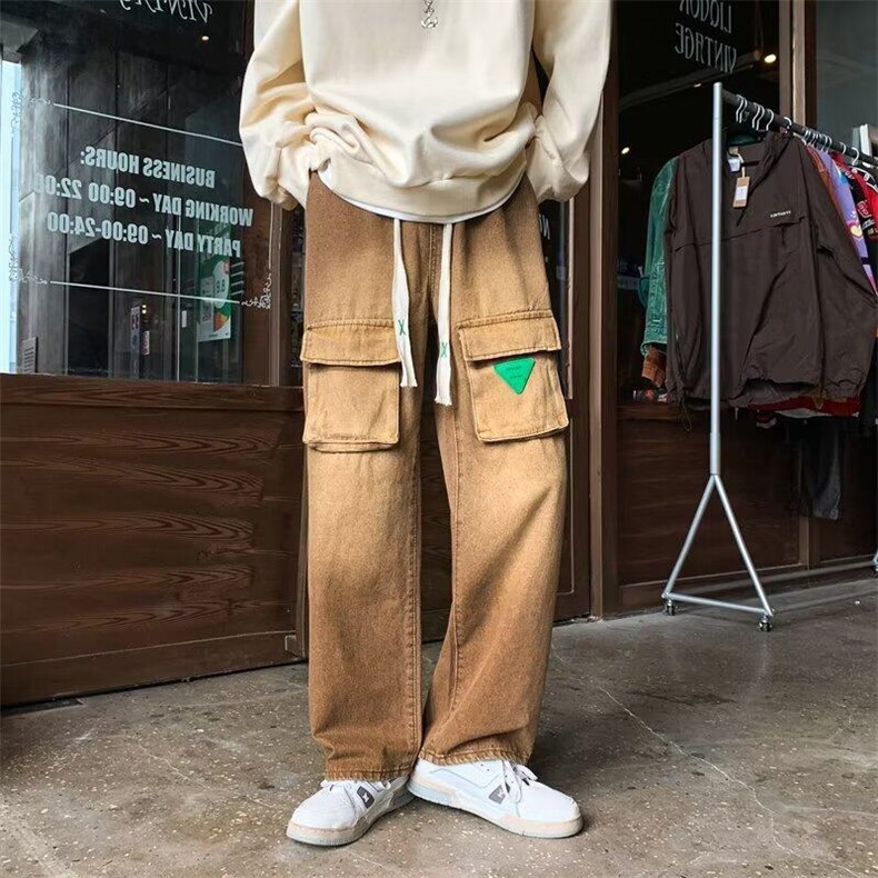 日系纯色长裤子男高街复古工装裤秋季宽松直筒休闲裤KK011-P40,男装工装外套,星座911-3