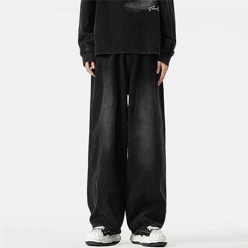 1506/QN180/P50美式高街黑灰渐变阔腿痞帅宽松拖地牛仔裤，男装牛仔裤，星座1506