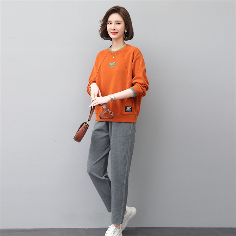 卫衣运动套装女2023新款春秋时尚休闲大码中年妈妈洋气减龄两件套,女装套装/套裙,独衣靓