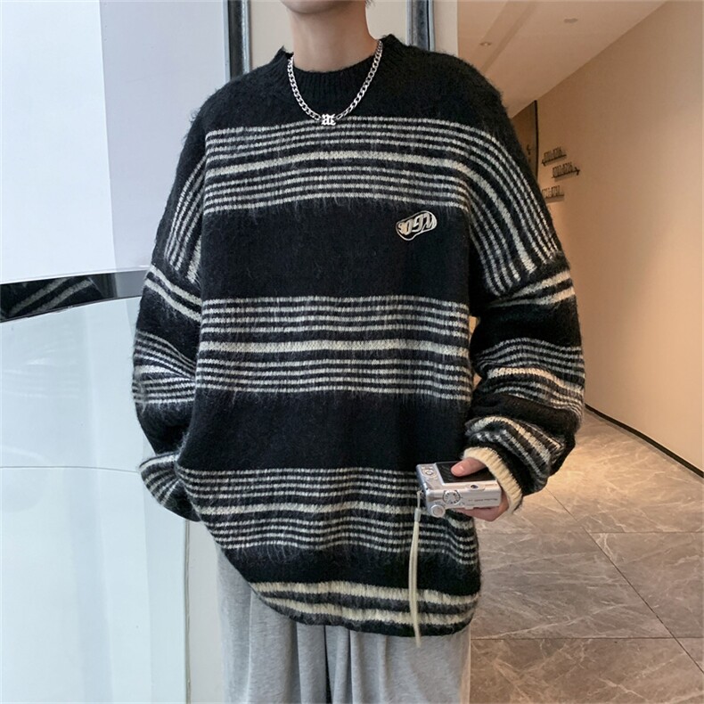 高级感慵懒风日系复古学院条纹毛衣情侣针织衫上衣MY0887-P50,男装针织衫/毛衣,星座308B-1