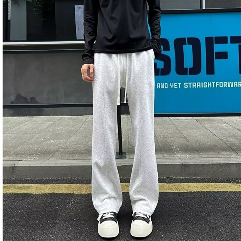 美式休闲痞帅灰色针织卫裤男直筒宽松百搭阔腿裤子潮WLK3077-P38,男装休闲裤,星座1008