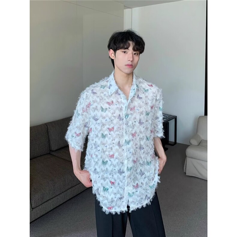 C161-P35夏季薄款格子高级感短袖衬衫男士休闲潮流韩版,男装T恤,电商B323A
