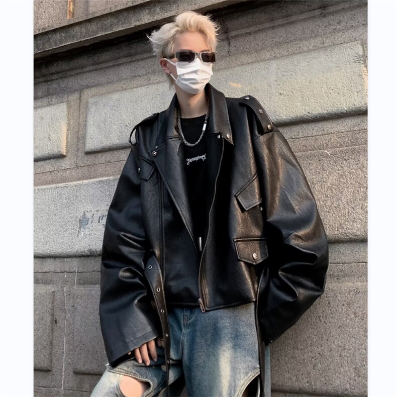 美式高街机车服皮衣男痞子帅气2024春季新款ins外套W5257-P95,男装皮衣,星座412-3