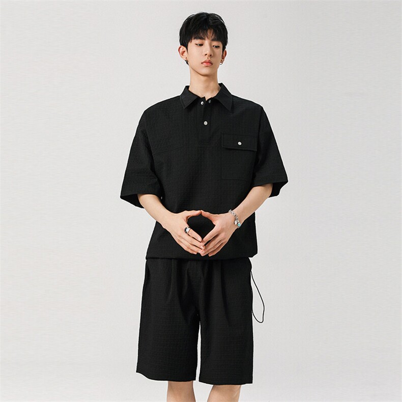 GENIOLAMODE慵懒风工装POLO衫穿搭男士夏季休闲运动套装潮流男装,男装牛仔裤,星座210-1