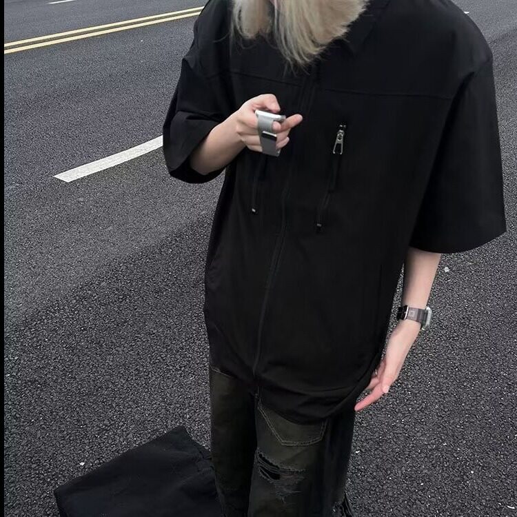 垫肩衬衫男短袖夏季高级感痞帅工装衬衣cleanfit宽松型CG588-p38,男装衬衫,星座1008