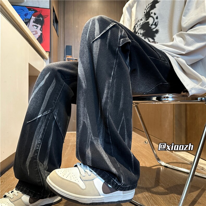 XZ616 秋季新款水洗渐变扎染打褶复古牛仔长裤 TY1078 特P40控78图片