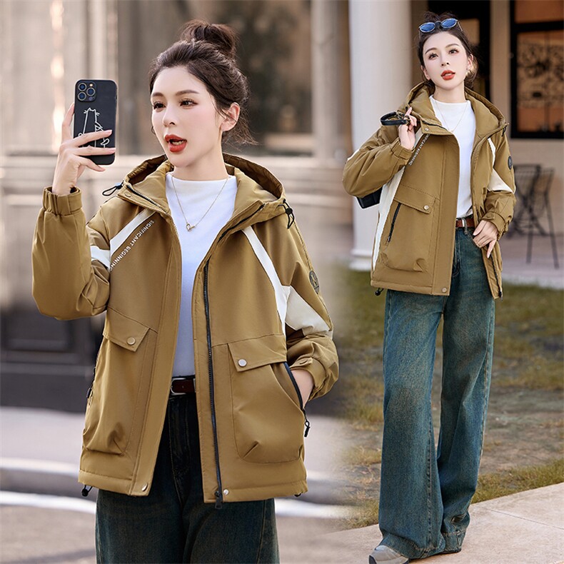 红拼色冲锋衣羽绒棉服女2025冬季新款休闲加厚保暖棉衣外套，女装棉衣/棉服，涵亦佰惠