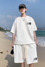 潮牌新款短袖套装立体提花宽松半袖T恤男女TZ300-P55控价75，男装T恤，电商A161-2