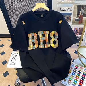 TT057-P45 纯棉短袖t恤女夏2025新款潮流修身短款圆领上衣韩版图片