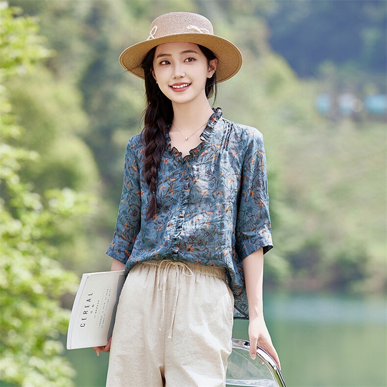 2026年夏季女短袖宽松常规苎麻,女装衬衫,江南依恋