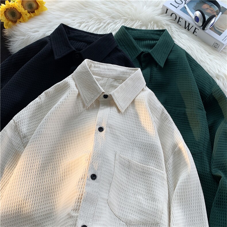 毛毯-日系复古长袖衬衣秋季潮牌宽松痞帅上衣7575-P45,男装衬衫,电商B380（原B361）