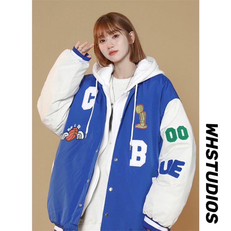 2022假两件连帽棒球服夹克棉衣女棉服棉袄情侣外套3317-P90控138,男装夹克,星座207