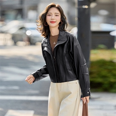海宁2025新款气质时尚百搭拉链皮衣外套女高级感立领夹克，女装皮衣，跑量工厂店