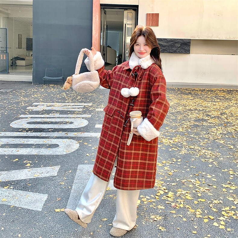 新款格子90羽绒毛呢大衣送毛领2C010-2597-P285-K418,女装羽绒服,2C010