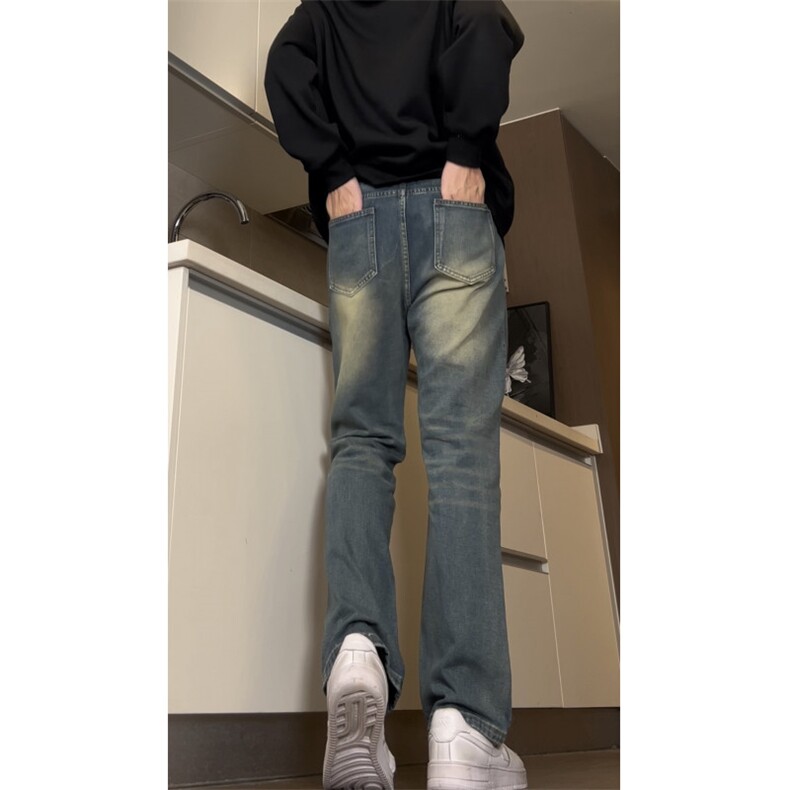 撞色怀旧微喇叭裤男设计感小众韩版宽松直筒牛仔裤ins潮GJ306P45,男装牛仔裤,电商D256A(原A064A)