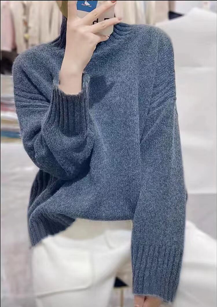 新款慵懒风高领宽松羊毛衫秋冬必备百搭简约针织衫,女装羊毛衫,圣旺供货