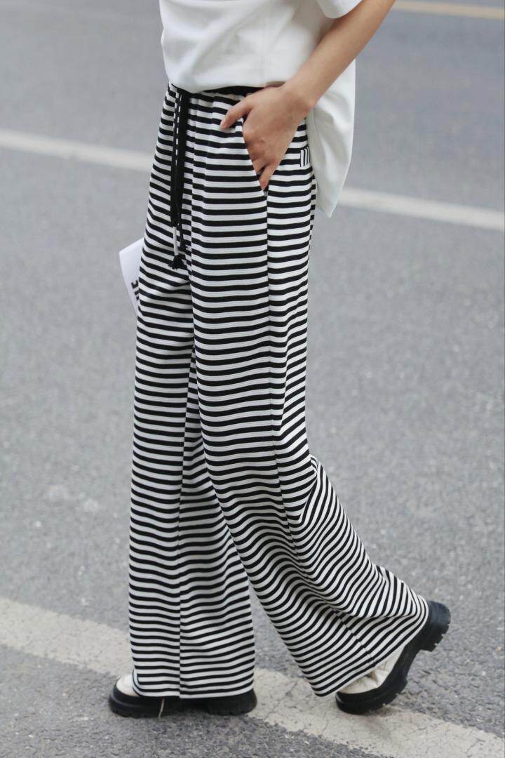 【现货】新款夏季高品气质针织条纹拖地裤，其它，那简