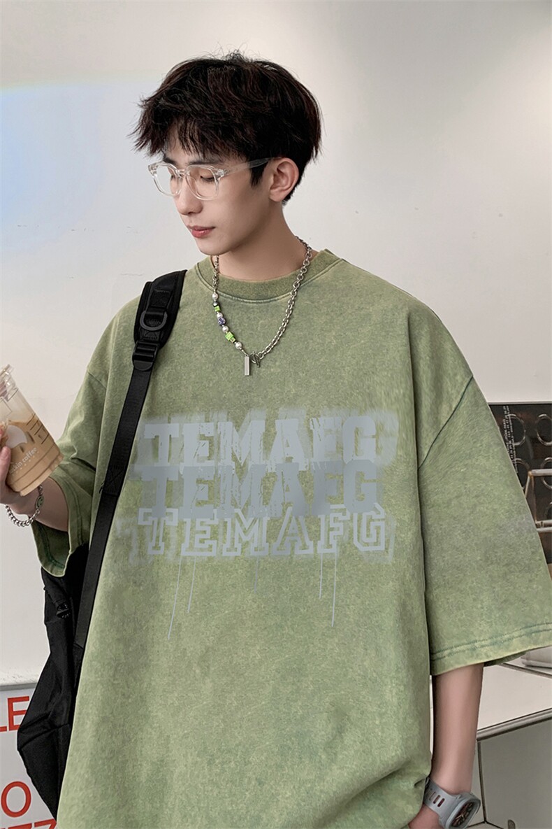B239-1205-P38创意重影字母印花复古水洗做旧半袖短袖T恤美式,男装T恤,星座514-2(原B239)