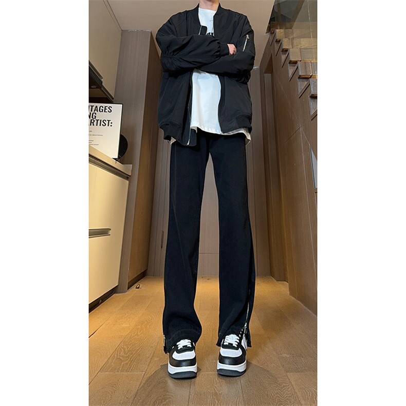 现货美式修身微喇侧边拉链毛边直筒大码牛仔裤男K5816-P50控78,男装牛仔裤,星座205