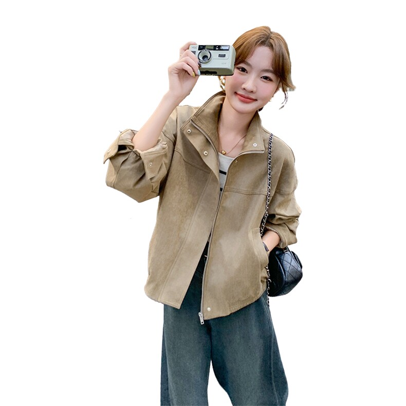 卡其色时尚休闲外套女2026新款小个子炸街气质减龄百搭夹克,女装短外套,2C166