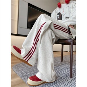 网络图现货 潮牌条纹直筒重磅垂感阔腿高街运动卫裤JC3129-P36，男装休闲裤，星座715-7