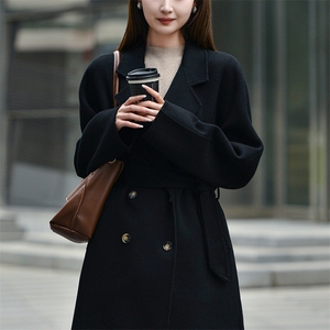 2024秋季新款双面呢羊毛大衣女中长款赫本风图片