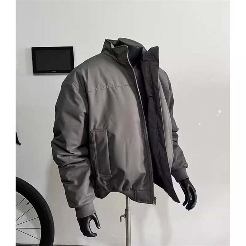 抖音得物美式潮休闲夹克春季立领纯色复古工装加厚棉服外套AMY01,男装夹克,电商A443