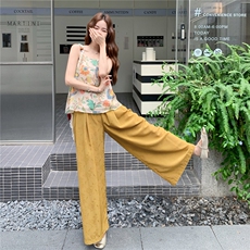 森系复古碎花吊带阔腿裤套装女2025夏季新款氛围感减龄休闲两件套，女装套装/套裙，2C232