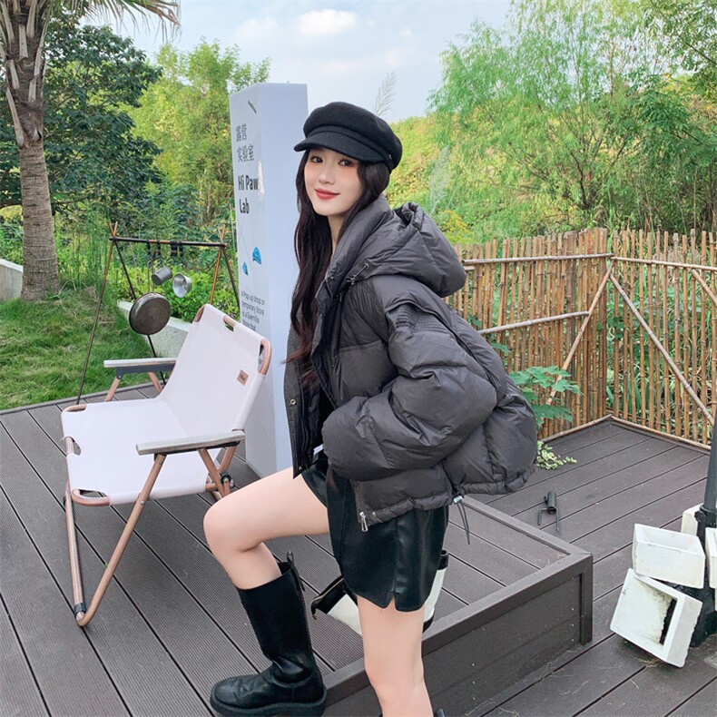 90%白鸭绒羽绒服2024冬季新款韩版短款立领连帽羽绒服外套女,女装羽绒服,美沁