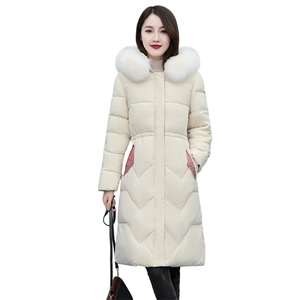 羽绒棉衣棉服女2021年冬季修身加厚长款抽绳街头通勤纯色过膝棉袄图片