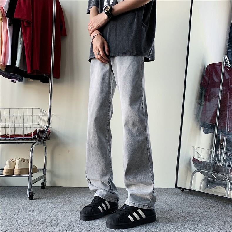 美式水洗灰色牛仔裤男女重磅宽松直筒休闲裤cleanfit微喇裤,男装牛仔裤,星座410-6（原星座1304-1）
