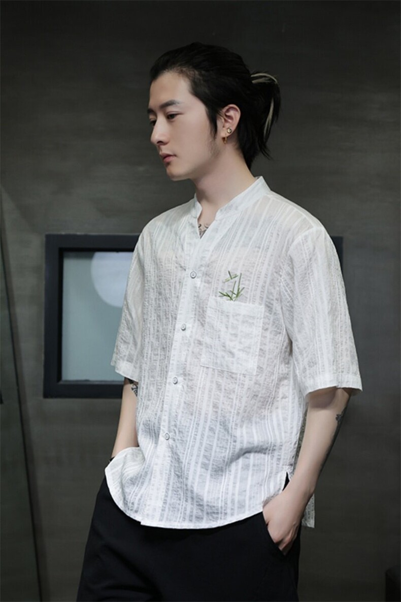 新中式风潮T恤短袖衬衫刺绣汉服时尚天丝透气T2420-P65,男装T恤,电商A227