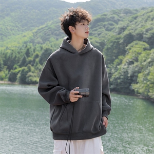 抖音得物高品质二开 26春装美式高街无帽绳光板纯色连帽卫衣XS056图片