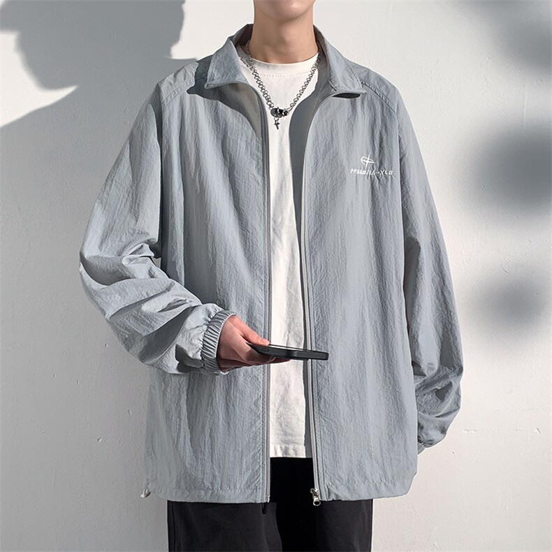 冰丝凉感防晒服男款夏季宽松大码轻薄立领夹克oversize钓鱼防晒衣,男装防晒衣,电商A001-1