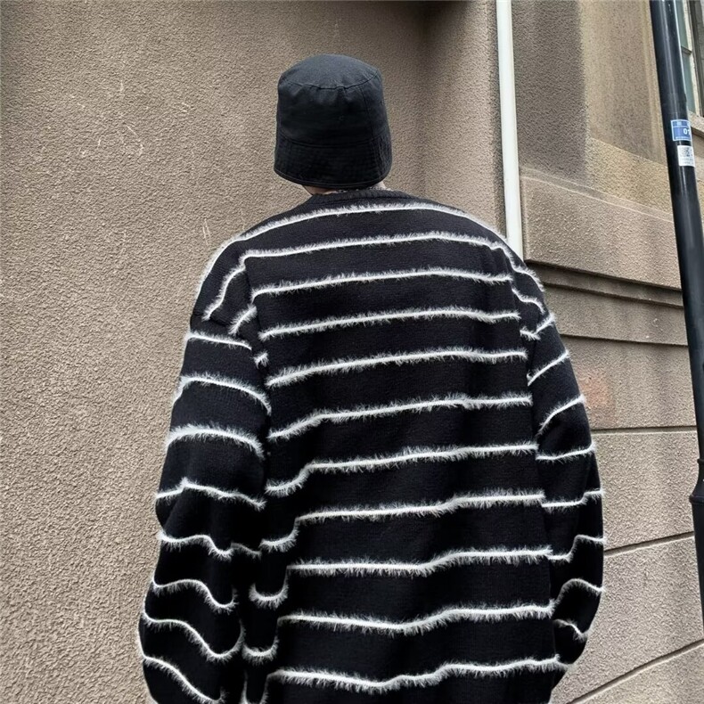 复古着设计小众慵懒风绿色条纹高级感显瘦休闲毛衣男女潮春,男装针织衫/毛衣,星座716-3